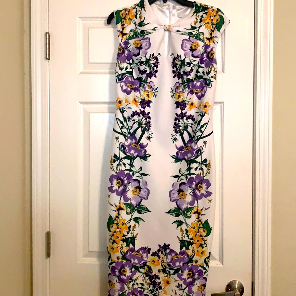 New York and Company dress white with purple flowers